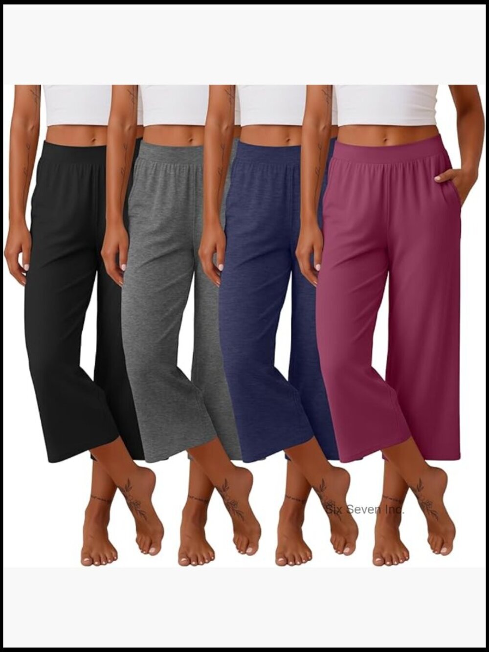 4 Pack Womens Capri Pants Wide Leg Yoga Sweatpants Lounge Loose Fit High Waist